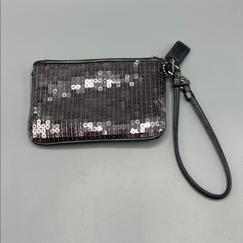 Coach Sequin Wristlet Clutch Gunmetal Gray - Picture 3 of 3